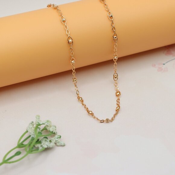 "Stylish Rose Gold Plated Chain Necklace with Beaded Accents, XPNL0150 - Picture 1 of 12